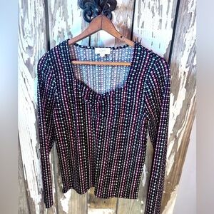 LOFT Women's Black and Pink Floral Striped Top Size XS